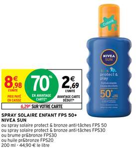 Spray solaire Nivea Sun - Différentes variétés (via 6.29€ sur la Carte de Fidélité)