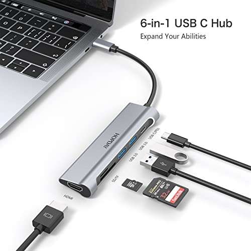 Hub USB 6-en-1 Adaptateur USB C Hopday - HDMI 4K, 2 ports USB 3.0, lecteur de carte SD/TF, port de charge USB C 100W, USB-C (vendeur tiers)