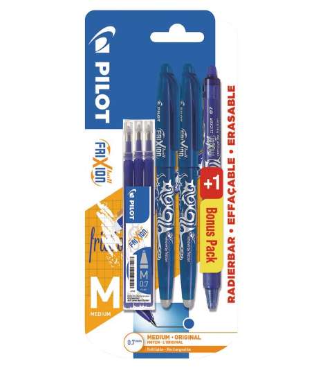 Paquet de 3 stylos Pilot Frixion + 3 recharges (Via 3.15€ sur la carte fidélité)