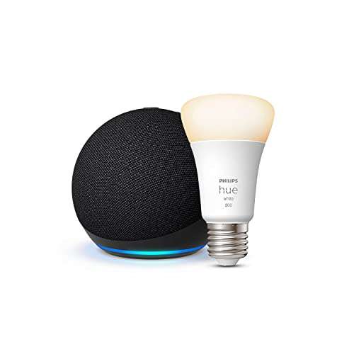 Assistant Vocal Echo Dot (5e génération, modèle 2022) + Philips Hue White ampoule connectée (E27) Alexa