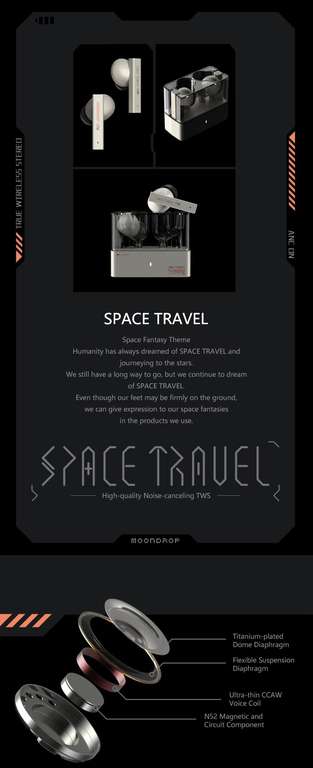 Ecouteurs sans fil Moondrop Space Travel - TWS - ANC 35db - Noir (vendeur tiers)
