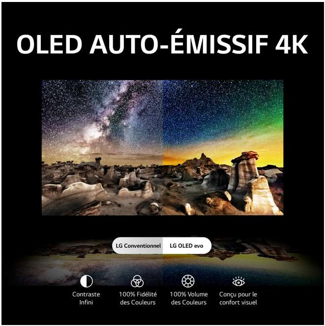 TV 65" OLED LG OLED65C3 4K UHD evo 2023 + Kit de nettoyage Écran 200 ml Nedis CLSN120BU (via ODR de 300€)