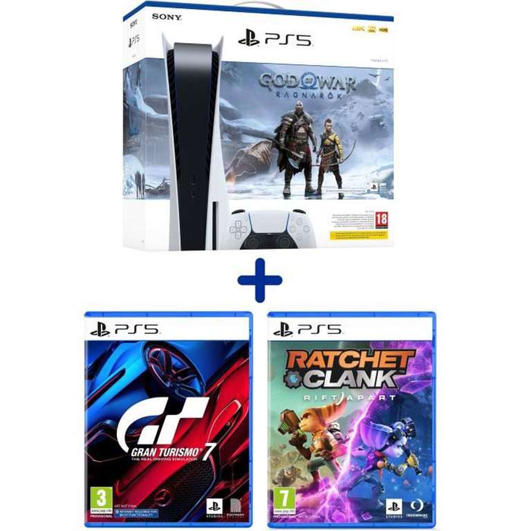 Console Sony PS5 Standard + God of War : Ragnarök (Code) + Gran Turismo 7 + Ratchet & Clank: Rift Apart