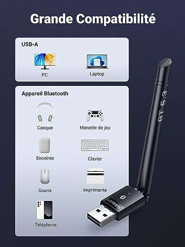 Dongle Bluetooth UGREEN - Bluetooth 5.3 avec antenne, pour PC (Vendeur Tiers, via coupon)