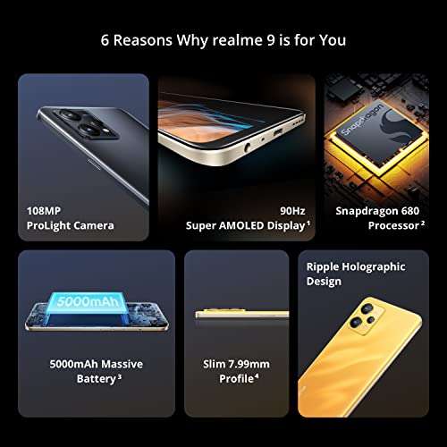 Smartphone 6.6" Realme 9 5G - FHD+ 120 Hz, 128 Go ROM, 8 Go RAM