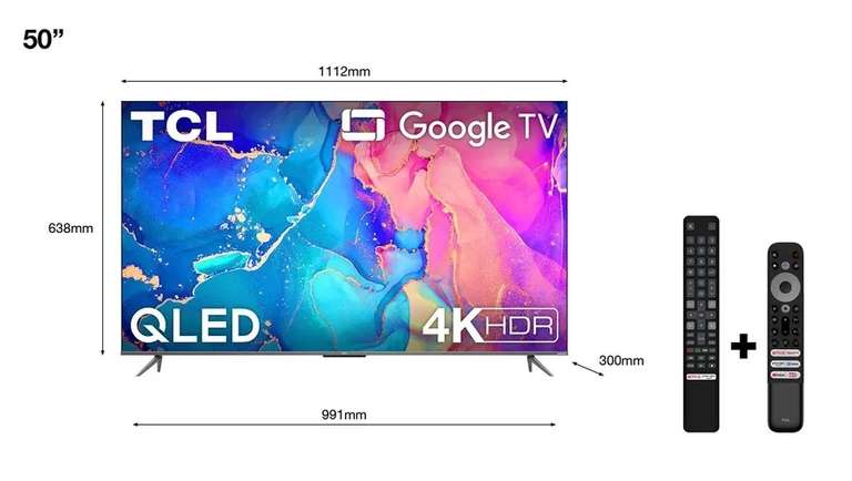 TV 50" TCL 50C631 2022 - 4K UHD, QLED, Google TV