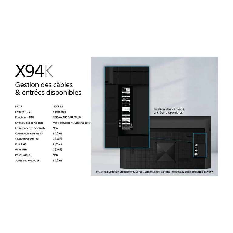 TV 65" Sony XR65X94K 2022 - LED, 4K 100Hz (Via Remise Panier)