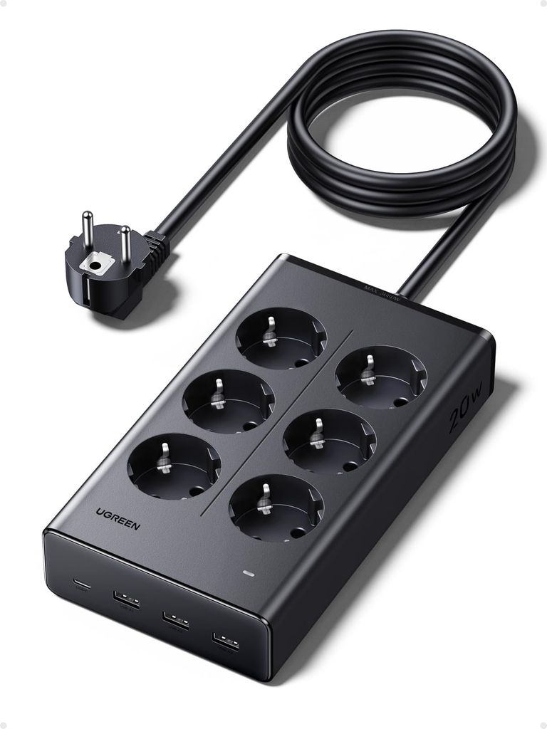 Multiprise surtension UGREEN 10-en-1 - 3680W, 6 Prises AC, 4 USB dont 1 USB-C PD 20W (Vendeur Ugreen)