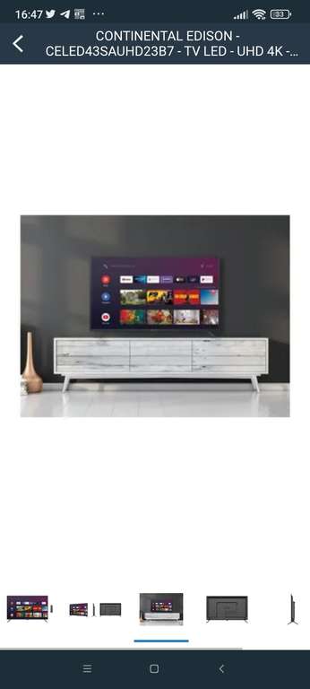 TV 43" Continental Edison - UHD-4K, HDR10, 4xHDMI2.0