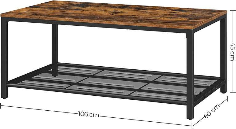 Table basse style industriel Vasagle LCT64X - Structure acier, Plateau coloris marron rustique, 106 x 60 x 45 cm