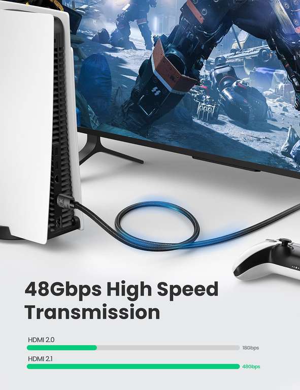 Câble HDMI 2.1 UGREEN - 8K 60Hz, 4K 240Hz, UHD Haute Vitesse 48 Gbps, 2m (vendeur tiers - Via coupon)