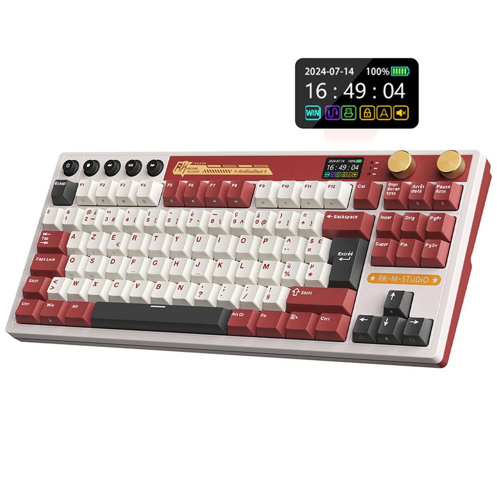 Clavier Mécanique sans fil RK Royal Kludge M87 - AZERTY, TKL de 88 touches, écran LCD, Cream Switch (Vendeur Tiers)