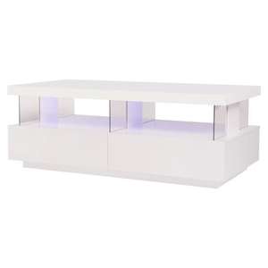 Table basse rectangulaire contemporaine Blue Light - avec LED, Blanc laqué brillant, L120 x P60 x H45 cm