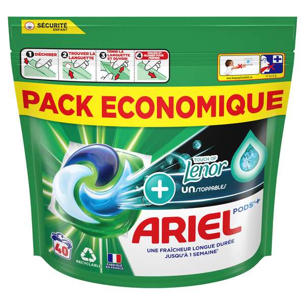 Différente variété Pack économique de 40 capsules Ariel Pods (via 15,51€ sur la cagnotte fidélité + ODR Envie de Plus 8,86€ )