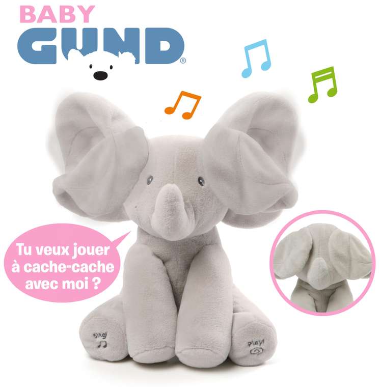 Peluche Interactive pour Bébé Flappy L'éléphant 10M et + – Bouge, Parle et Chante – Taille 30 cm