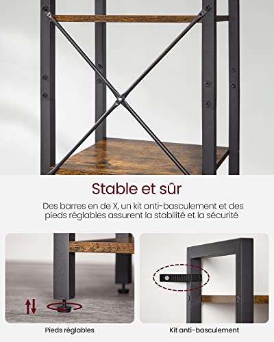 Bibliothèque 6 niveaux Vasagle LLS101B01 - Style Industriel - Marron Rustique et Noir - 30 x 40 x 187,5 cm
