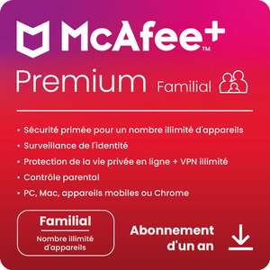 Code d'activation McAfee+ Premium - Family 2024, 20 appareils, 1 Usager, 12 Mois (Dématérialisé)