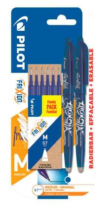 2 stylos bleus Frixion + 6 recharges