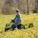 Tracteur à Pédales pour Enfant Farmer XL Vert + Remorque, Siège Ajustable, Volant avec Klaxon, Capot Ouvrable
