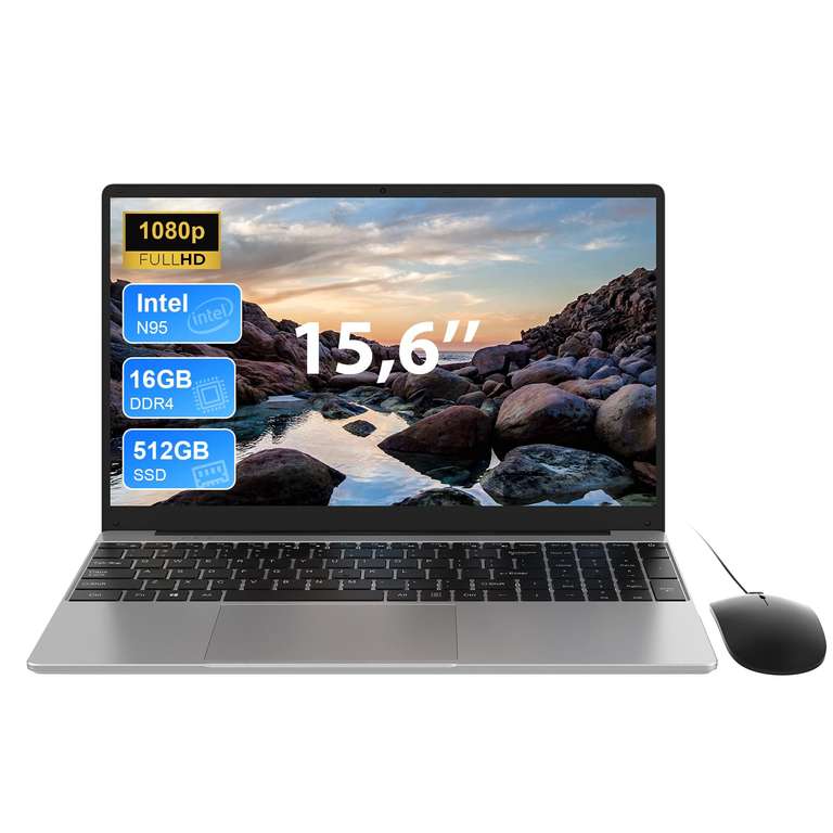 Ordinateur Portable 15,6" FHD - Processeur N95, 16 Go RAM, 512 Go SSD, Windows 11, Ultra-léger Et Performant