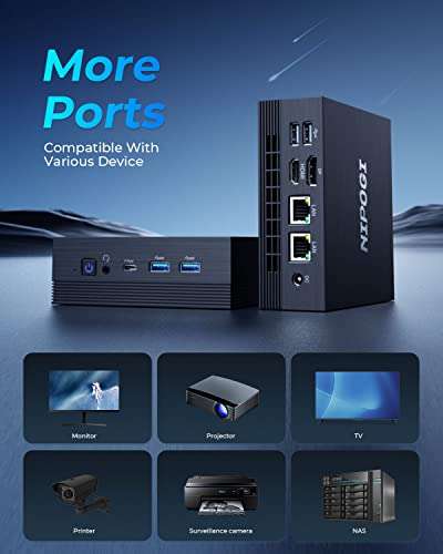 Mini PC NiPoGi AM07 - Ryzen 5 5560U, RAM 16 Go, SSD 512 Go, W11 Pro (2x RJ45, 4x USB, 1x Type-C, 1x HDMI, 1x DP) - Vendeur tiers