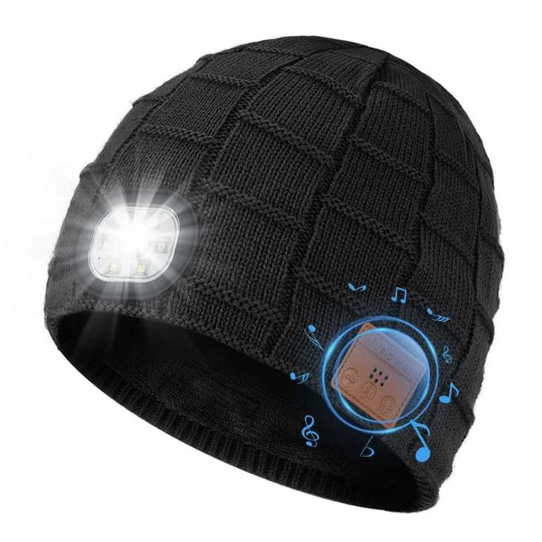 1 bonnet Bluetooth avec lumière, bonnet musical amélioré avec casque,  chapeau LED pour la course à pied, randonnée, cadeaux de Noël unisexes pour  hommes et femmes.