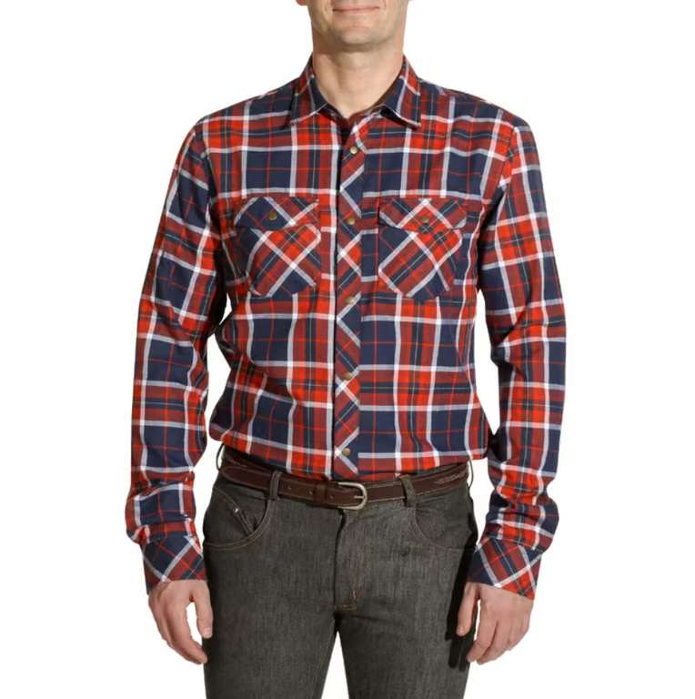 Chemise manches longues équitation pour homme Okkso Sentier - Marine et rouge, tailles 38 à 46