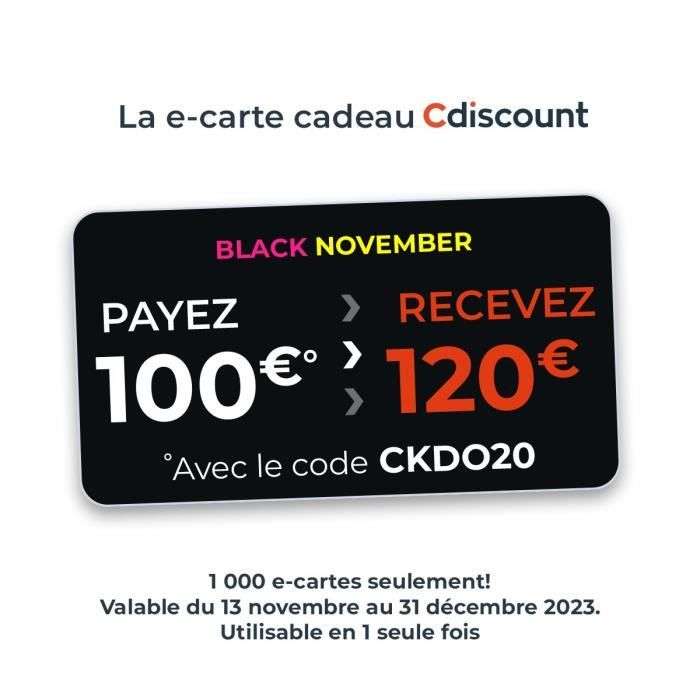 E-carte cadeau d'une valeur 120€ au prix de 100€ (pour les 1000 premiers acheteurs)