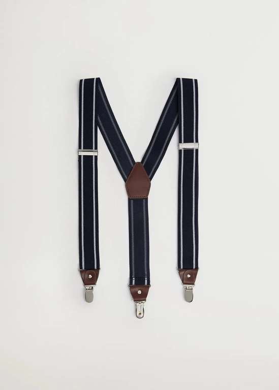 Bretelles réglables en cuir - Taille unique, Bleu marine/kaki ou noir