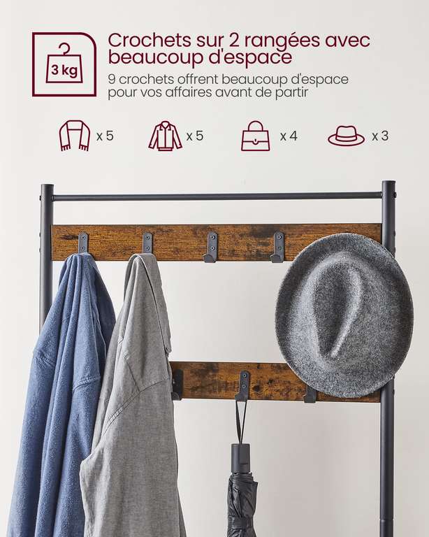 Porte-manteau XXL Keeper 5.0 - 36x162x177 Cm - 8 étagères étanches - Acier Stable - Pour Rangement Vêtements Et Chaussures