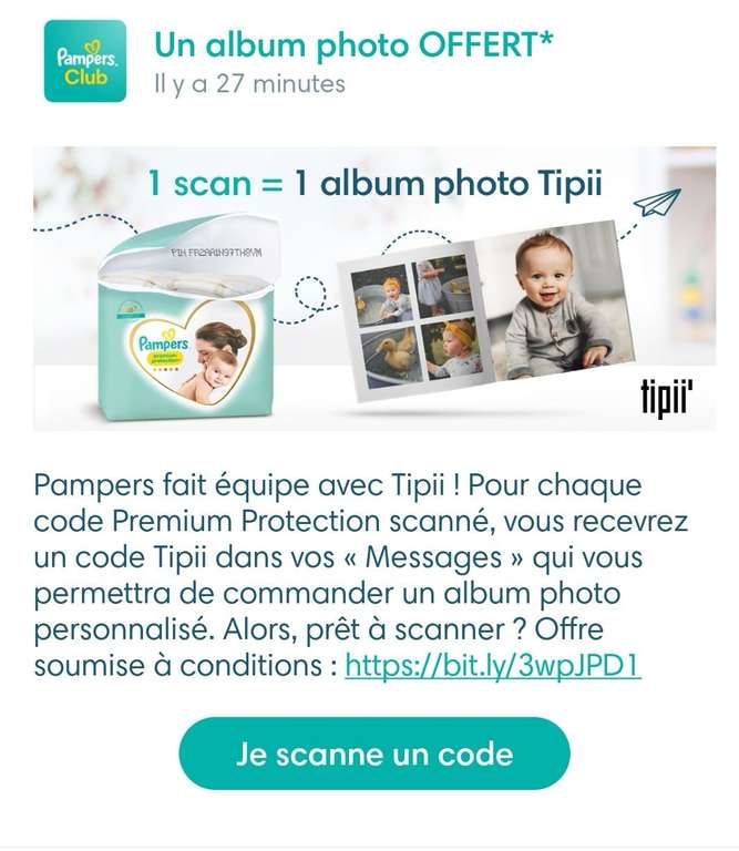 Un Album photo Tipii offert pour tout paquet de couches Pampers Premium scanné (Via l'application) - pampers.fr