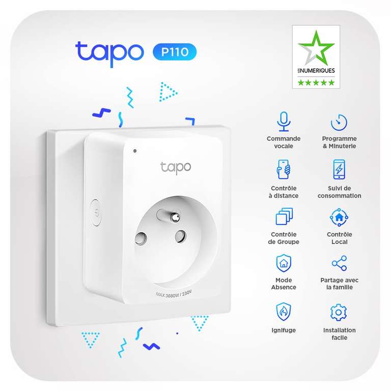 Pack de 4 prises connectées Tapo P110 - NON Compatible Matter, Type E, avec suivi de consommation