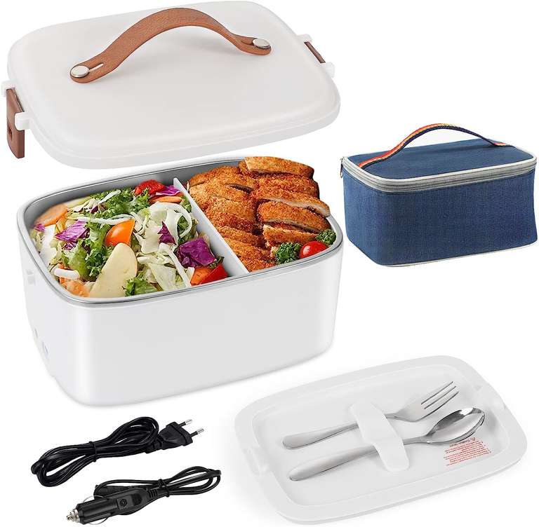 Set lunch box électrique 3 en 1 (boîte chauffante + sac isotherme + couverts) - 12/24/220V, 75W, 1,5L, acier inoxydable (vendeur tiers)