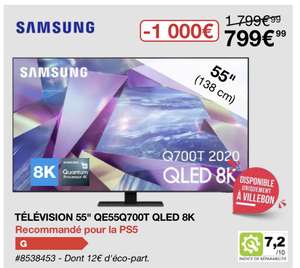 [Carte] TV 55" Samsung QE55Q700T - 8K, QLED, Smart TV - Villebon-sur-Yvette (91)
