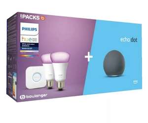 Pack de démarrage Philips Hue - 2 ampoules White & Colors + Pont + Assistant vocal Amazon Echo Dot 4