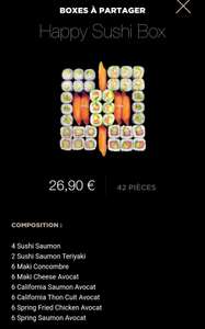 [Les mercredis] Plateau de 42 pièces Happy Sushi Box à emporter (Via click & collect - Shops Participants)