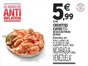 Crevettes cuites - Elevées en Equateur, Nicaragua ou Venezuela (5.99€/Kg)