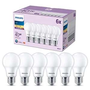 Pack de 6 ampoules LED E27 Philips Lighting - Blanc chaud, 40W,