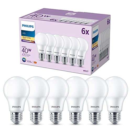 Pack de 6 ampoules LED E27 Philips Lighting - Blanc chaud, 40W, –