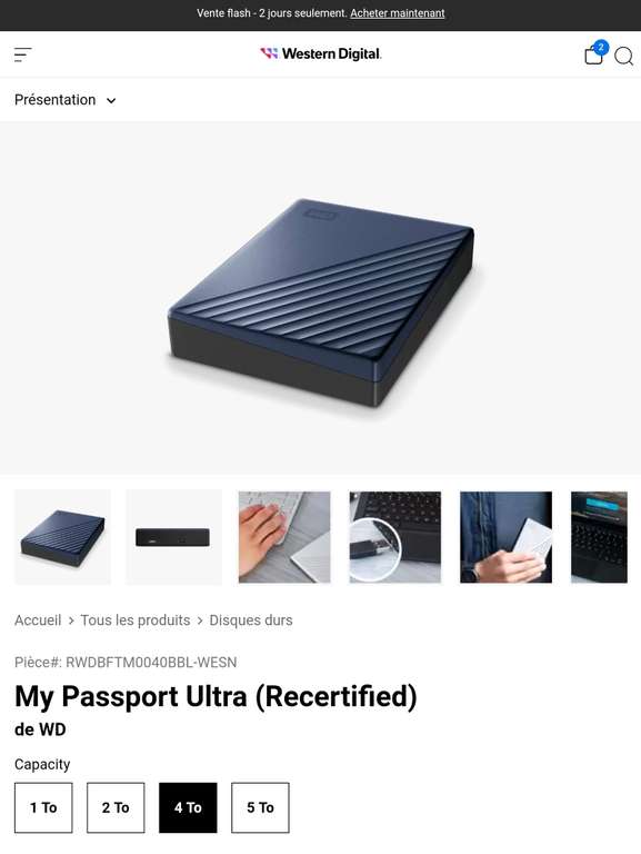 Disque dur externe Western Digital WD My Passport Ultra - 4 To (Recertified)