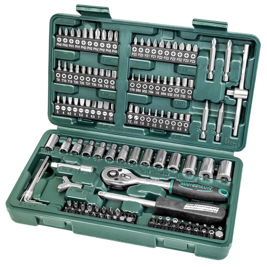 [Prime] Coffret clé à cliquet douilles et embouts de vissage Brüder Mannesmann One Size - 130 pièces, Chrome Vanadium