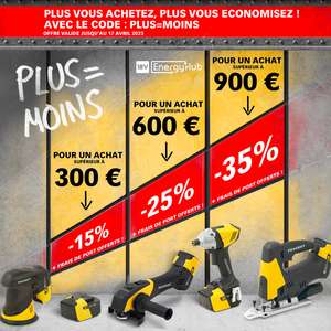 Sélection d'offres promotionnelles - Ex: 35% de réduction dès 900€ d'achat sur les outils + livraison offerte (peugeot-outillage.com)
