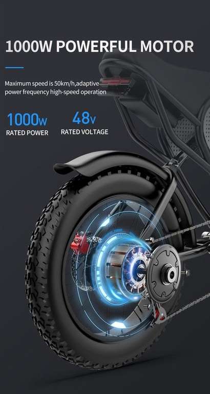 Vélo électrique Ridstar Q20 - moteur sans balais 1000 W, gros pneus 20 x 4,0" batterie amovible 48 V 20 Ah, vitesse max 48 km/h