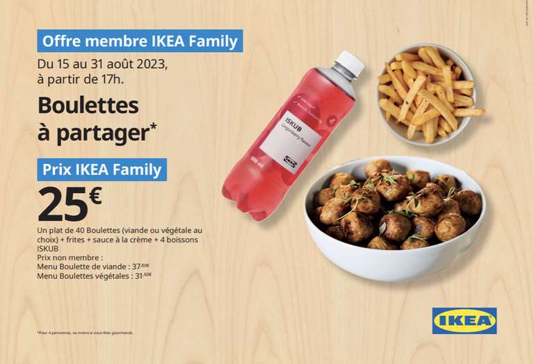 [Ikea Family - A partir de 17h] 40 Boulettes + Frites + 4 Boissons - Franconville (95)