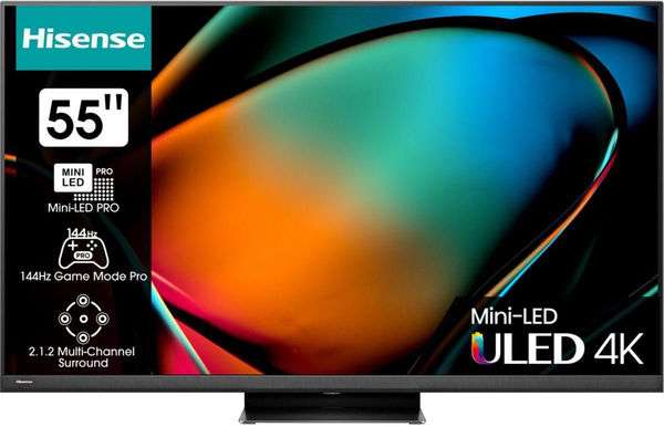 TV 55" HiSense 55U8KQ - QLED, Mini LED, 4K, 144 Hz, Freesync, HDR10+, Dolby Vision/Atmos, Smart TV (via ODR 200€)