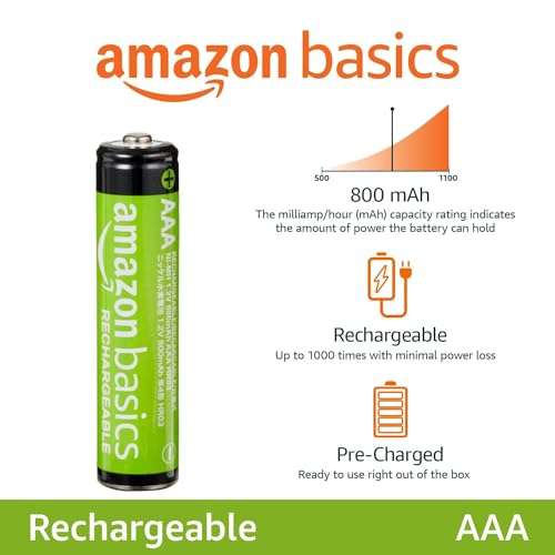 Basics Piles rechargeables AAA, pré-chargées - Lot de 4 (le visuel  peut différer)