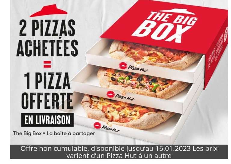 2 pizzas achetées = la 3ème offerte EN LIVRAISON
