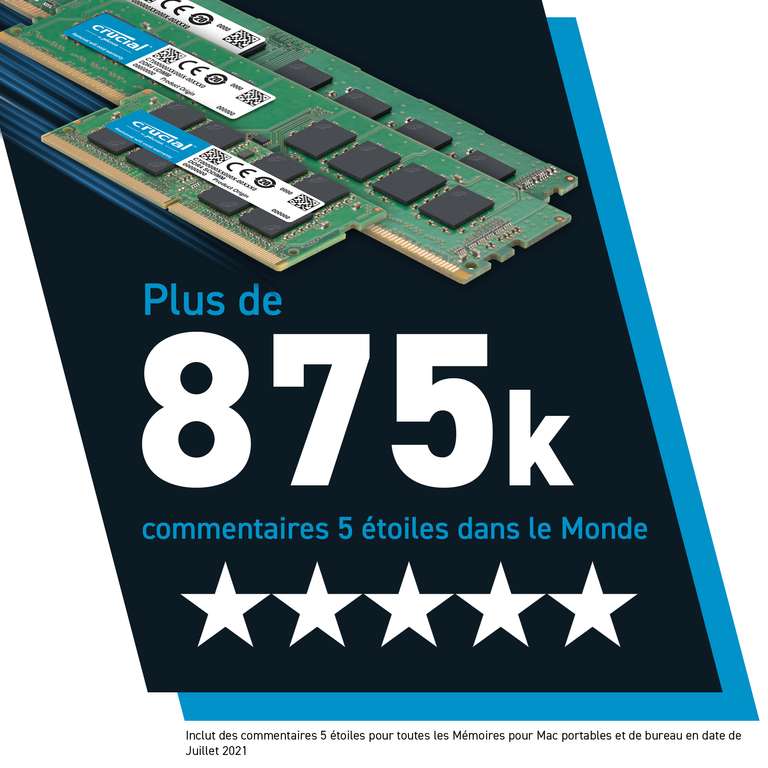 Kit mémoire RAM DDR4 SO-DIMM Crucial - 32 Go (2 x 16 Go) - 3200 MHz, CL22 (CT2K16G4SFRA32A)