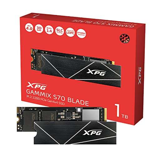 SSD interne M.2 NVMe Gen. 4 Adata XPG Gammix S70 Blade - 1 To, Compatible PS5, dissipateur, Jusqu'à 7400/6400 Mo/s (AGAMMIXS70B-1T-CS)