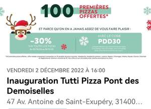1 pizza à emporter offerte aux 100 premiers clients - Tutti Pizza Toulouse (31)